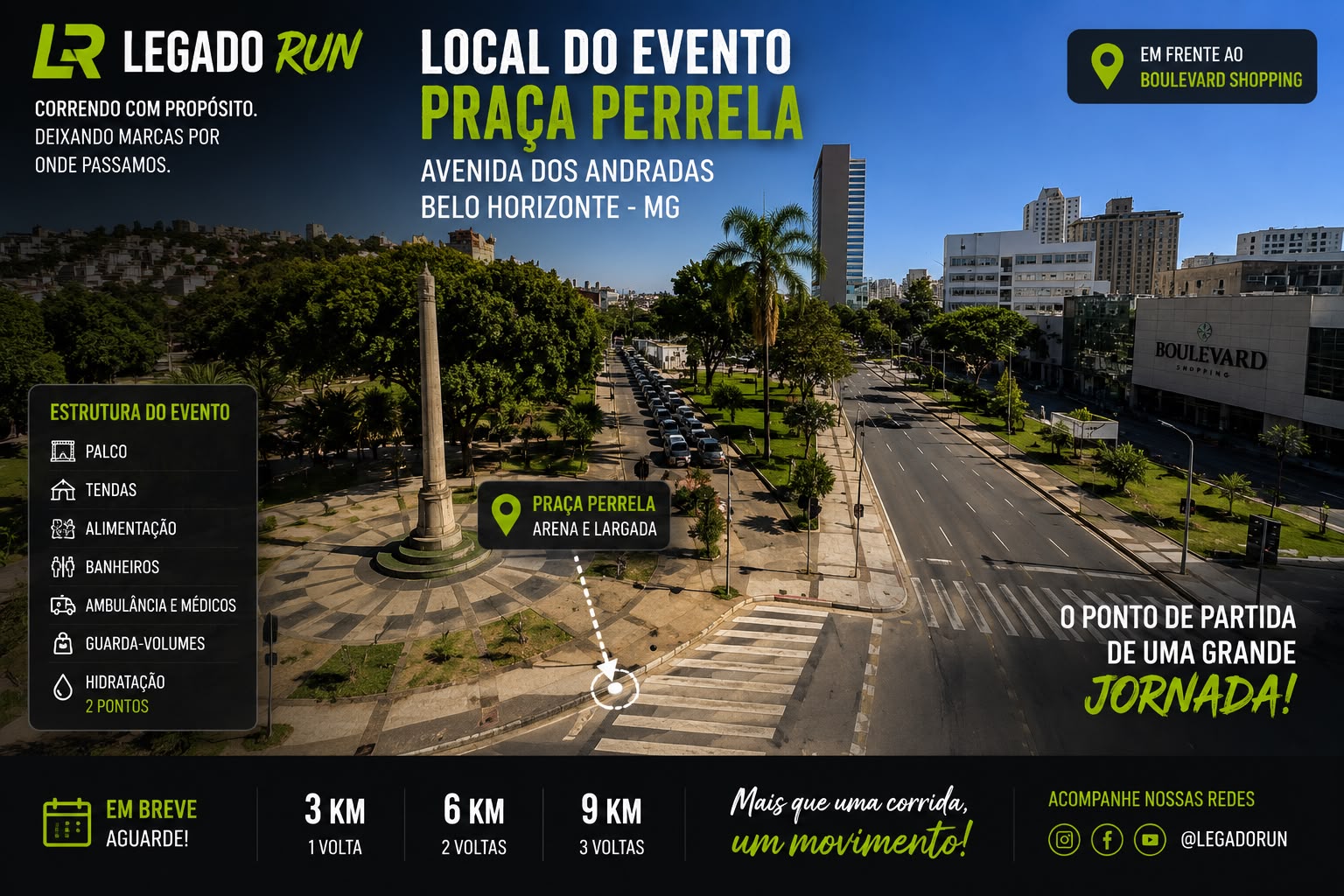 Arte do local do evento em frente ao Boullevard Shopping, Avenida dos Andradas